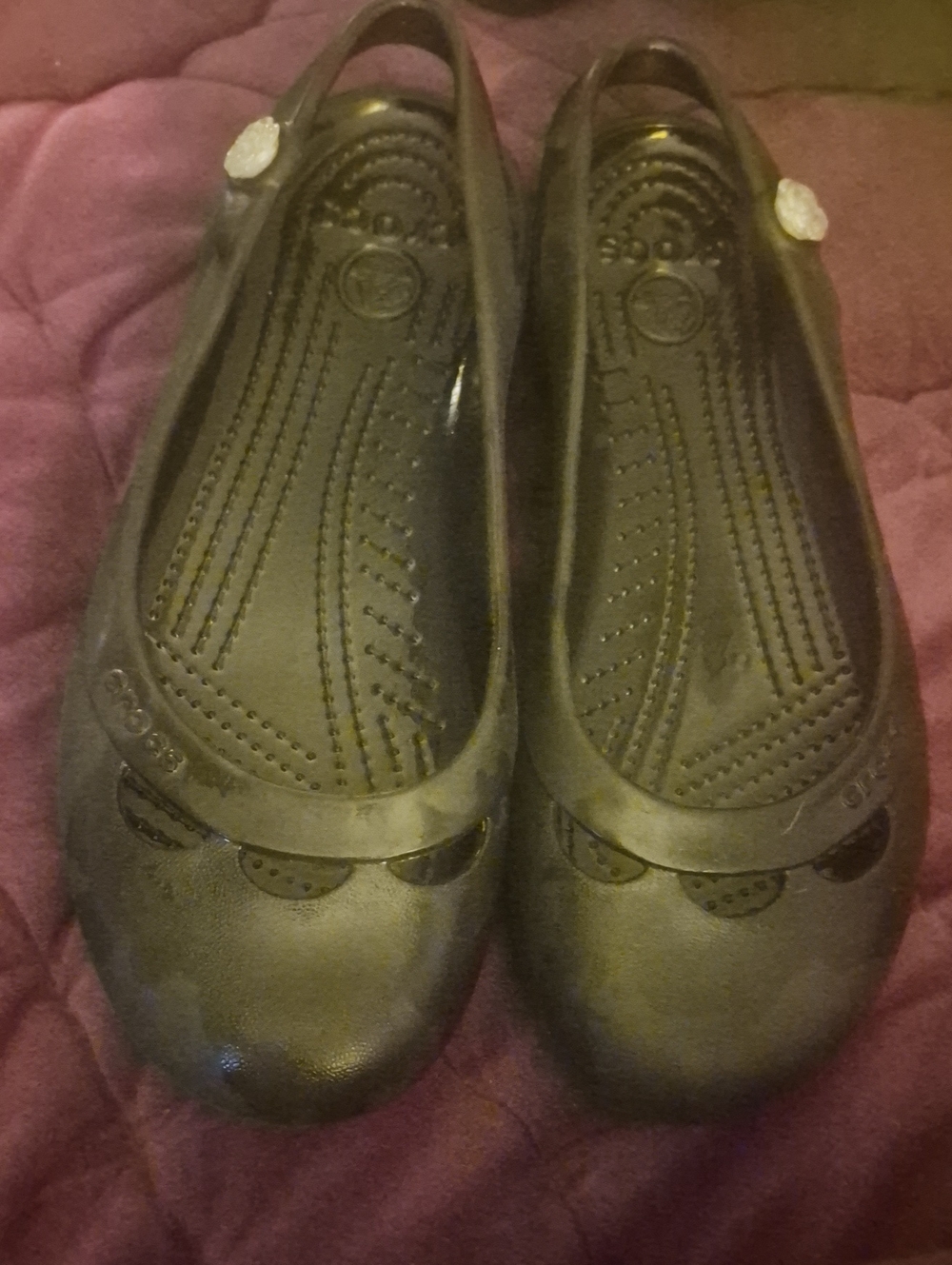 CROCS Black Women's Mary Jane Flats with Decorative Buttons